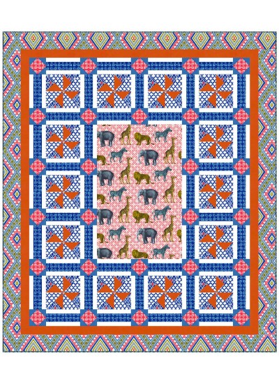 Animal Bazaar -Coral by Heidi Pridemore  / 64"x76"