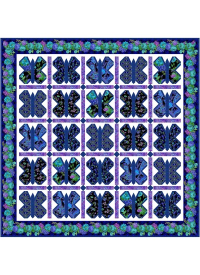 Butterfly Dance blue Quilt Opulent Floral by Natalie Crabtree /79"x79"- free pattern available in July, 2022