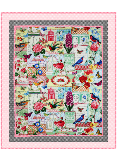 Menagerie Collage Panel  Pink Quilt by Marinda Stewart