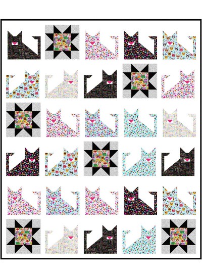 Mod Kittens Quilt Puddy cats by Natalie Crabtree /69"x82.5" - free pattern available in July, 2022